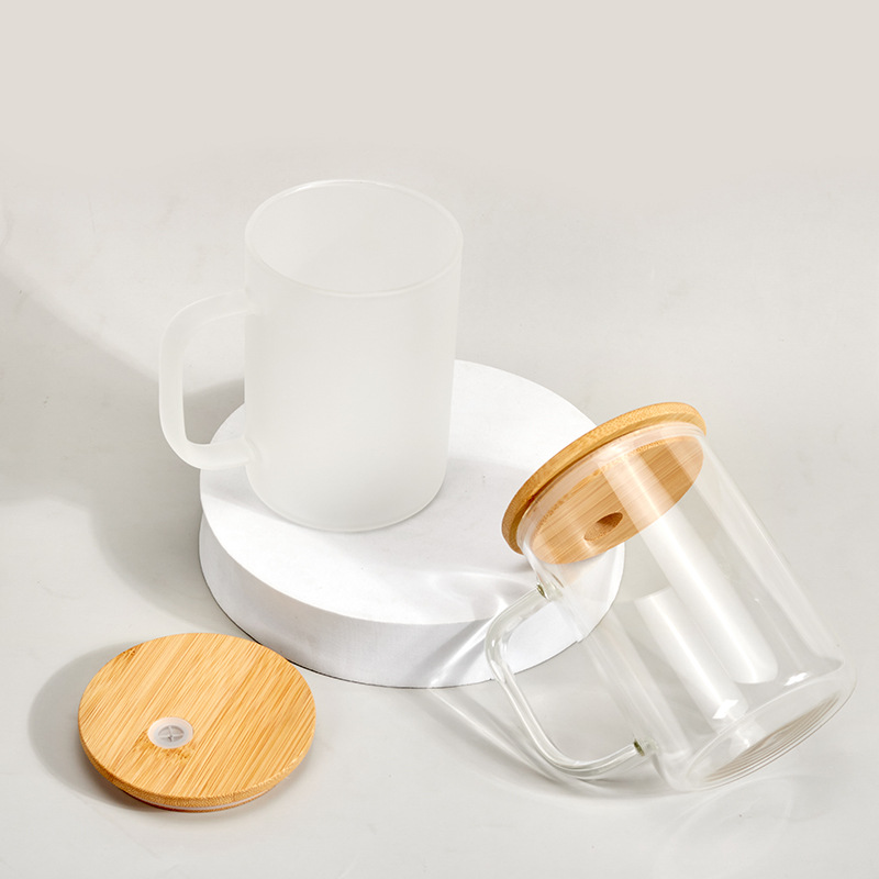 15 OZ Glass Mug- Handle & Bamboo Lid